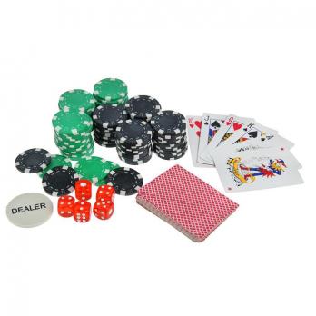 Покер в металлическом кейсе (карты 2 колоды, фишки 100 шт, 5 кубиков), 20х20 см 278721