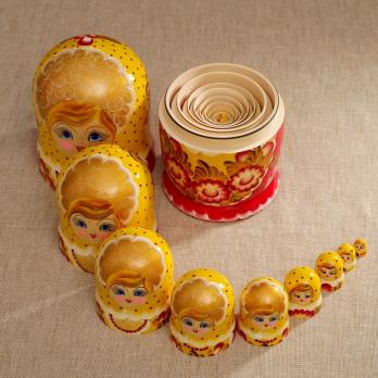 Матрёшка «Ажурная»,  жёлтый платок, 10 кукольная, 26 см 3676417