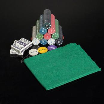 Покер, набор для игры (карты 2 колоды, фишки 500 шт,сукно) 29х33 см 118720