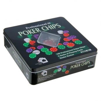 Покер, набор для игры (карты 2 колоды микс, фишки 100 шт), без номинала 20х20 см 288707
