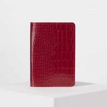 Обложка для паспорта ОпS11-308, 9,5*0,5*13,5, красный крокоди-12   3724537