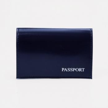 Обложка для паспорта 9,5*0,5*13,5см, лат буквы, тисн фольга, гладкий синий 1734703