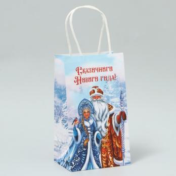 Пакет крафтовый «Дед Мороз и Снегурочка», 12 × 21 × 9 см   9667724
